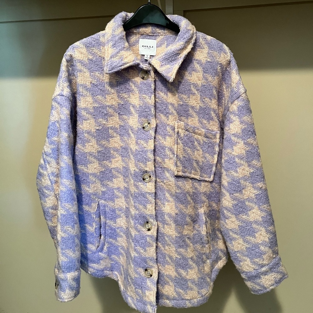 Gilli Lavender and Peach Houndstooth Shacket